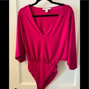 fuchsia pink vneck bodysuit